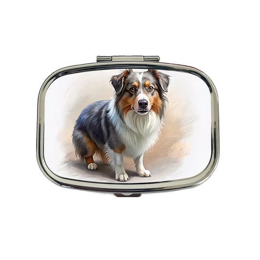 Miniature American Shepherd Dog Illustration Travel Pill Box Case