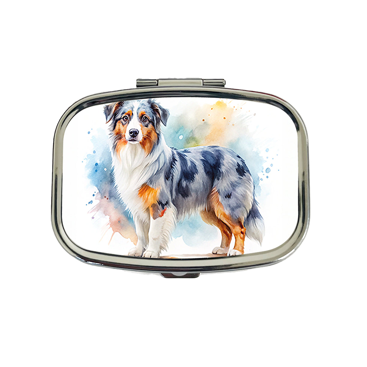 Miniature American Shepherd Dog Watercolor Style Travel Pill Box Case