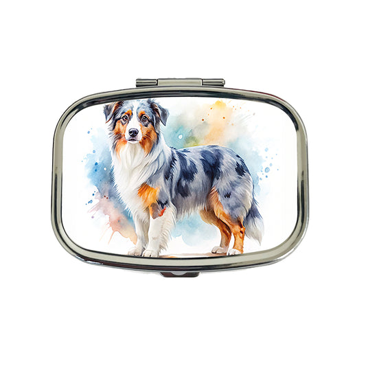 Miniature American Shepherd Dog Watercolor Style Travel Pill Box Case