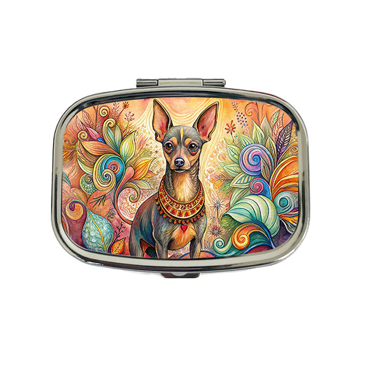 Miniature Pinscher Dog Bohemian Art Travel Pill Box Case