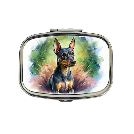 Miniature Pinscher Dog Illustration Travel Pill Box Case