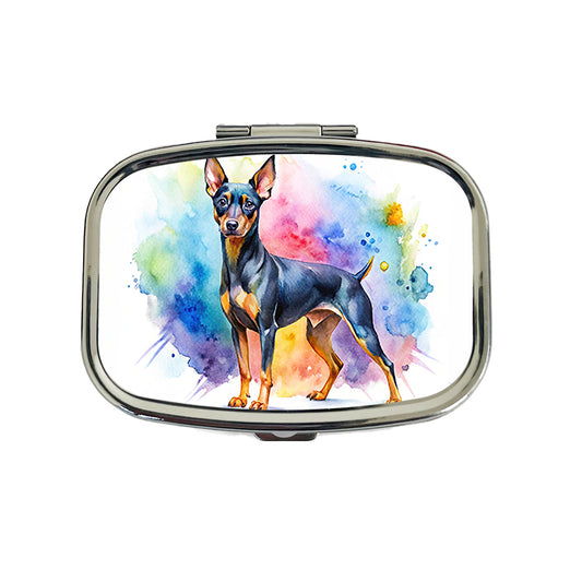 Miniature Pinscher Dog Watercolor Style Travel Pill Box Case
