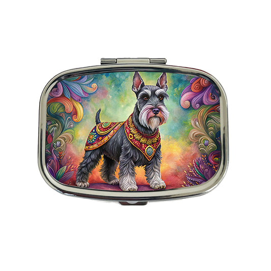 Miniature Schnauzer Dog Bohemian Art Travel Pill Box Case