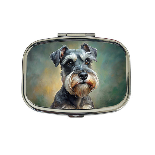 Miniature Schnauzer Dog Illustration Travel Pill Box Case
