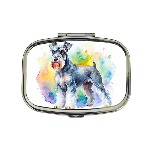 Miniature Schnauzer Dog Watercolor Style Travel Pill Box Case