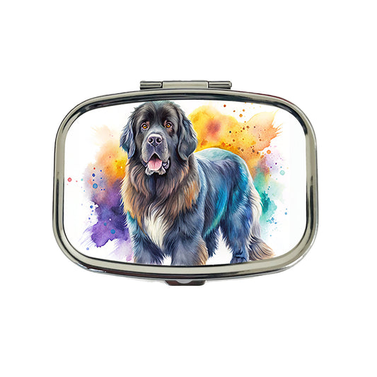 Newfoundland Dog Watercolor Style Travel Pill Box Case