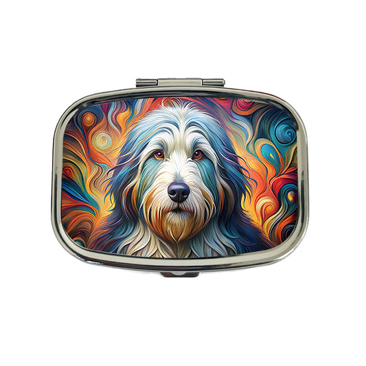 Old English Sheepdog Dog Abstract Art Travel Pill Box Case