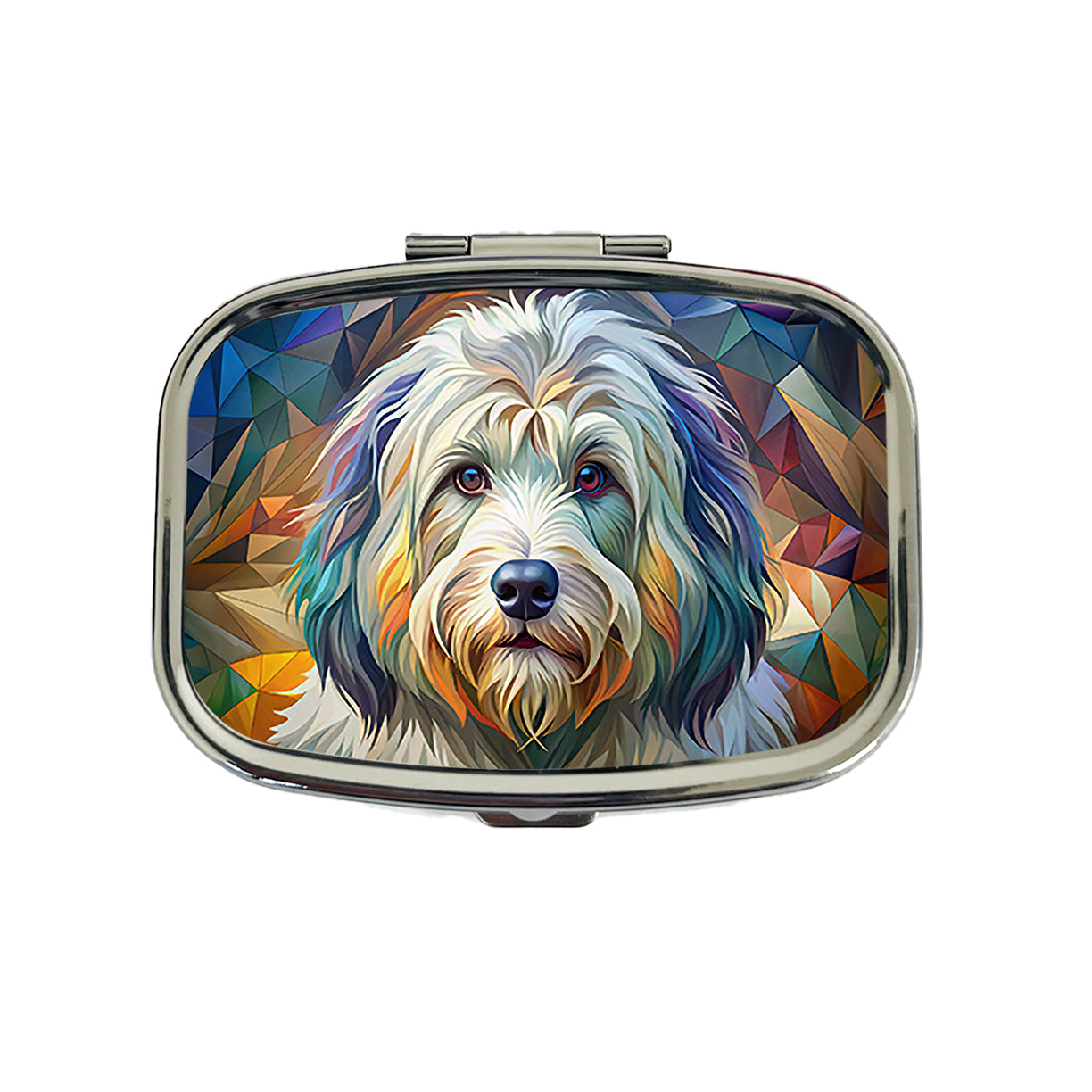 Old English Sheepdog Dog Abstract Stylized Art Travel Pill Box Case