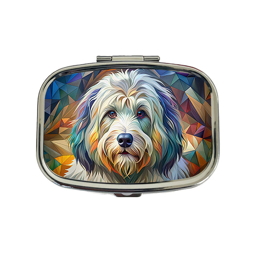 Old English Sheepdog Dog Abstract Stylized Art Travel Pill Box Case