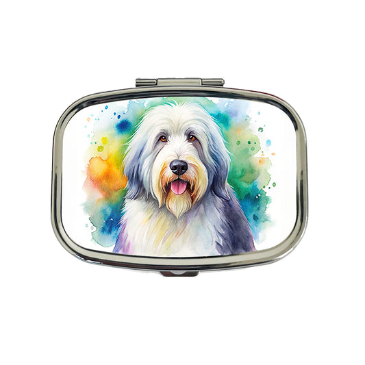 Old English Sheepdog Dog Watercolor Style Travel Pill Box Case