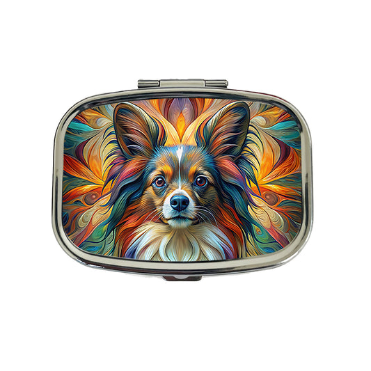 Papillion Dog Abstract Art Travel Pill Box Case
