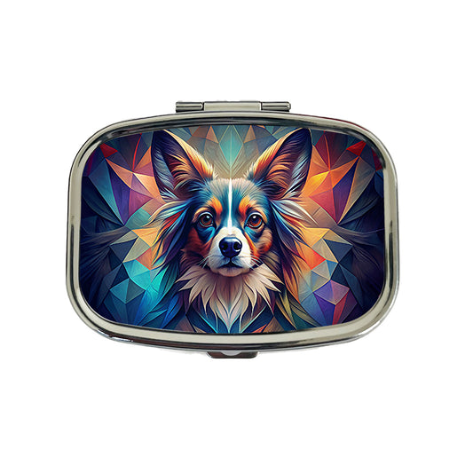Papillion Dog Abstract Stylized Art Travel Pill Box Case
