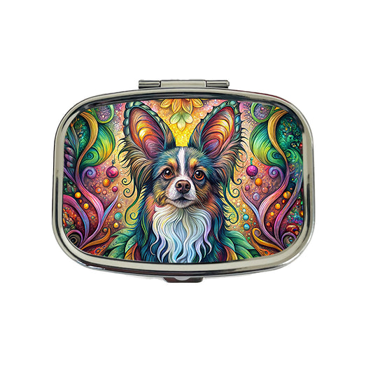 Papillion Dog Bohemian Art Travel Pill Box Case