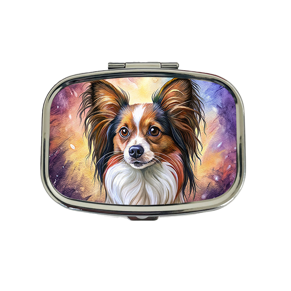 Papillion Dog Illustration Travel Pill Box Case