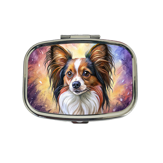Papillion Dog Illustration Travel Pill Box Case