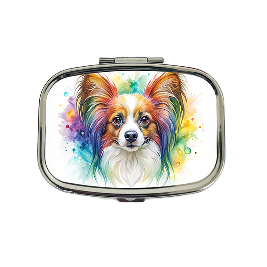 Papillion Dog Watercolor Style Travel Pill Box Case