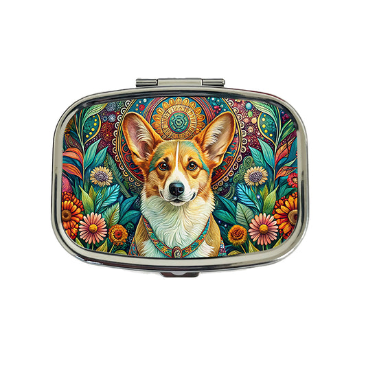 Pembroke Welsh Corgi Dog Bohemian Art Travel Pill Box Case