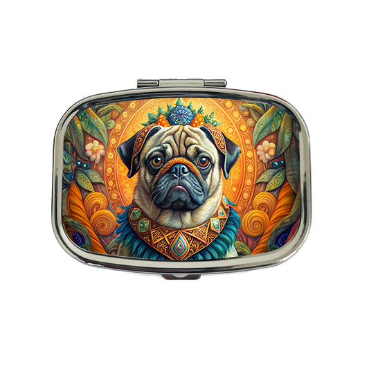 Pug Dog Bohemian Art Travel Pill Box Case