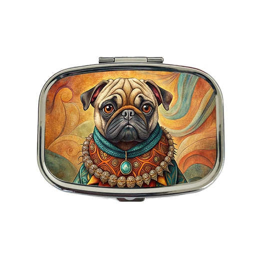 Pug Dog French Bohemian Art Travel Pill Box Case