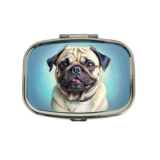 Pug Dog Illustration Travel Pill Box Case