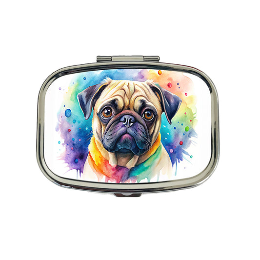 Pug Dog Watercolor Style Travel Pill Box Case
