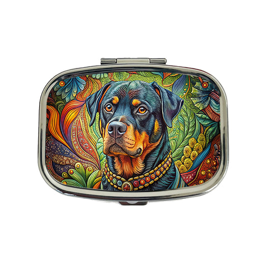 Rottweiler Dog Bohemian Art Travel Pill Box Case