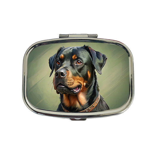 Rottweiler Dog Illustration Travel Pill Box Case