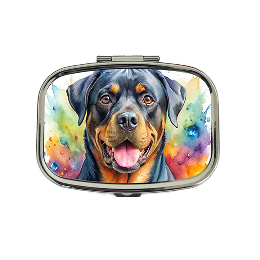 Rottweiler Dog Watercolor Style Travel Pill Box Case