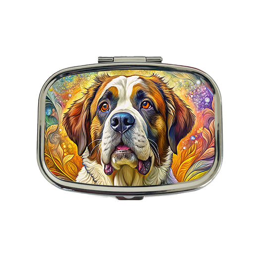 Saint Bernard Dog Bohemian Art Travel Pill Box Case