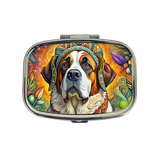 Saint Bernard Dog French Bohemian Art Travel Pill Box Case