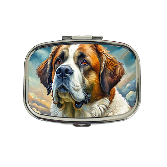 Saint Bernard Dog Illustration Travel Pill Box Case