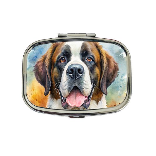Saint Bernard Dog Watercolor Style Travel Pill Box Case