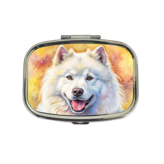 Samoyed Dog Illustration Travel Pill Box Case