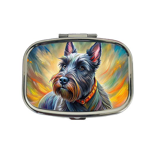 Scottish Terrier Dog Illustration Travel Pill Box Case