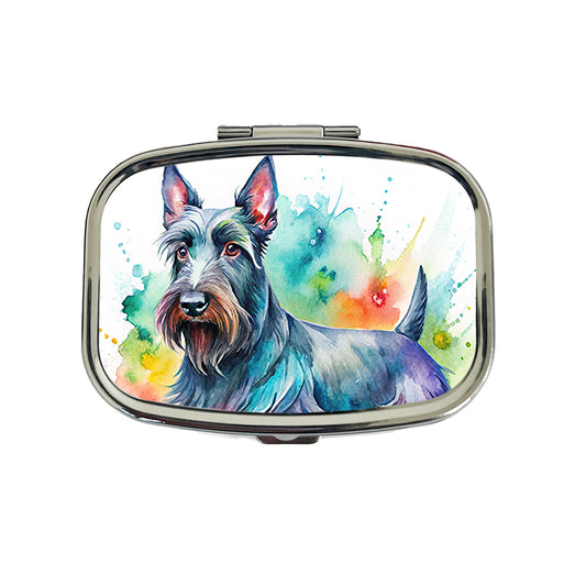 Scottish Terrier Dog Watercolor Style Travel Pill Box Case