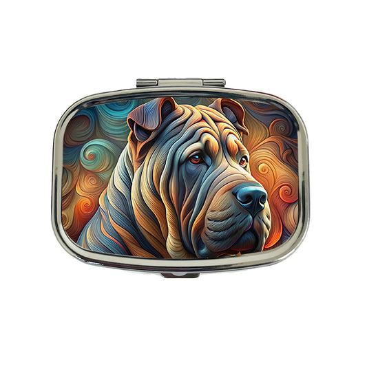 Shar Pei Dog Abstract Art Travel Pill Box Case
