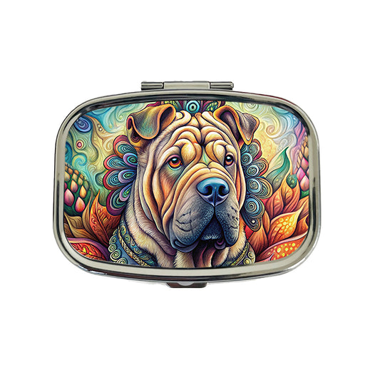 Shar Pei Dog Bohemian Art Travel Pill Box Case