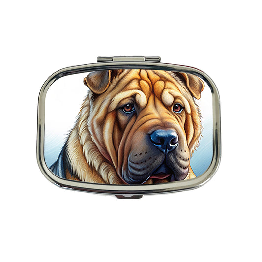 Shar Pei Dog Illustration Travel Pill Box Case