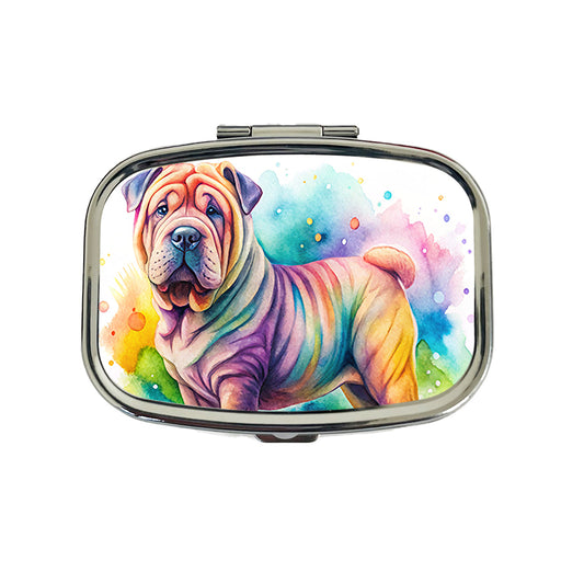 Shar Pei Dog Watercolor Style Travel Pill Box Case