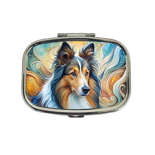 Shetland Sheepdog Sheltie Dog Abstract Art Travel Pill Box Case
