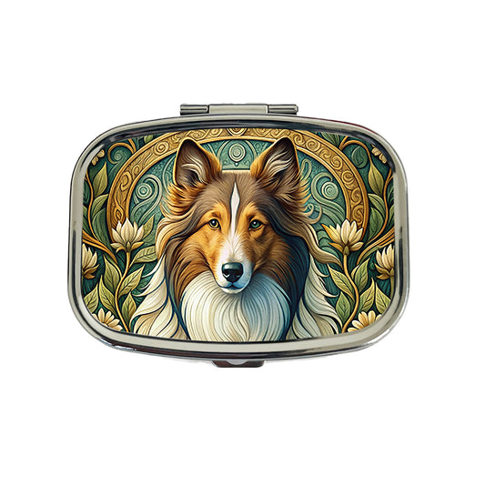 Shetland Sheepdog Sheltie Dog Art Nouveau Travel Pill Box Case