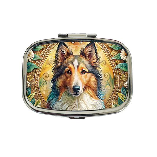 Shetland Sheepdog Sheltie Dog Bohemian Art Travel Pill Box Case