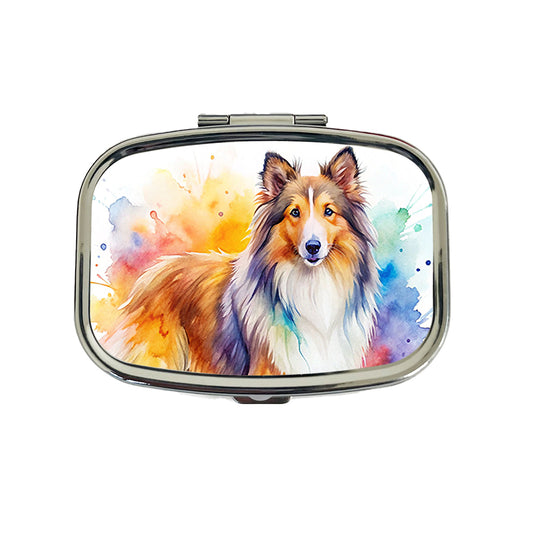 Shetland Sheepdog Sheltie Dog Watercolor Style Travel Pill Box Case