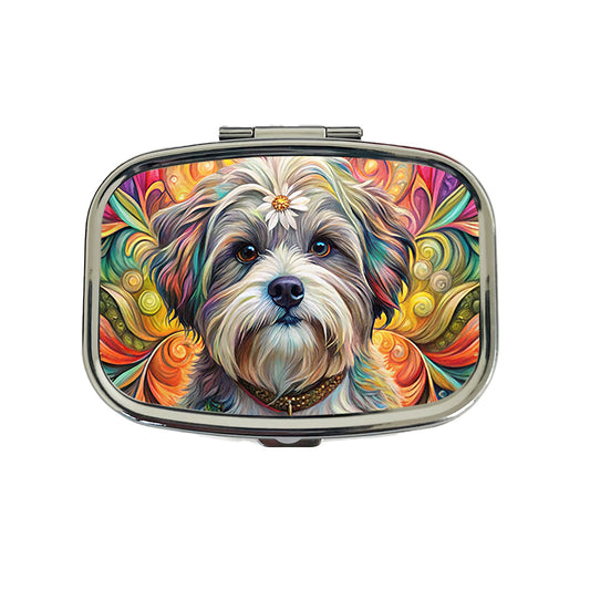 Shih Tzu Dog Bohemian Art Travel Pill Box Case