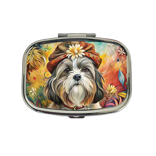 Shih Tzu Dog French Bohemian Art Travel Pill Box Case
