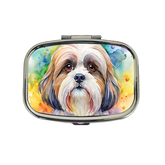 Shih Tzu Dog Watercolor Style Travel Pill Box Case