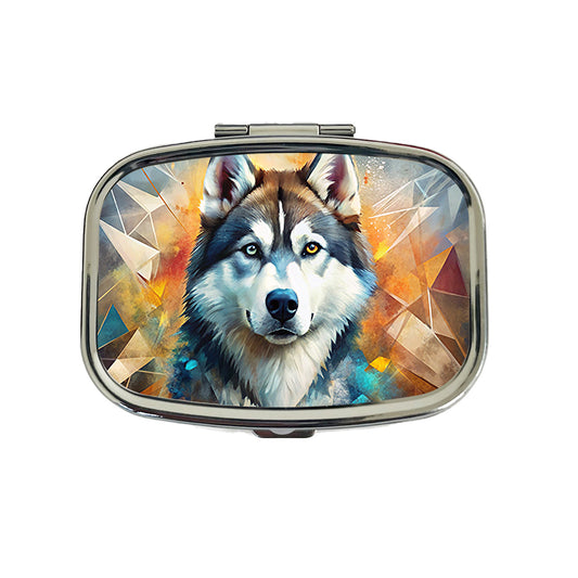 Siberian Husky Dog Abstract Art Travel Pill Box Case