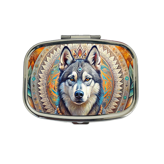 Siberian Husky Dog Bohemian Art Travel Pill Box Case