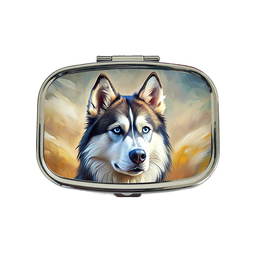 Siberian Husky Dog Expressionism Art Travel Pill Box Case