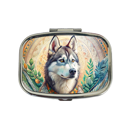 Siberian Husky Dog French Bohemian Art Travel Pill Box Case